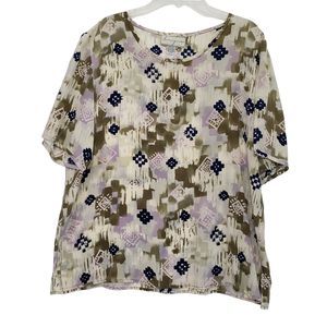 Spencerjeremy Women's 100% Silk Short Sleeve Blouse, Size Large